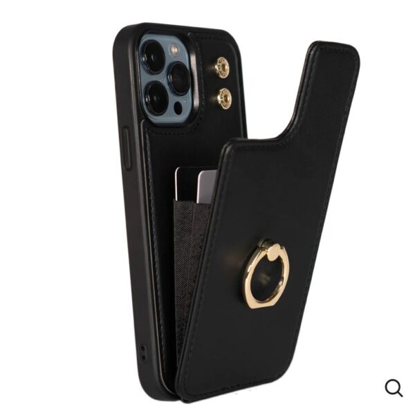Luxury Magnetic Leather Flip Wallet Case with Ring Holder for iPhone